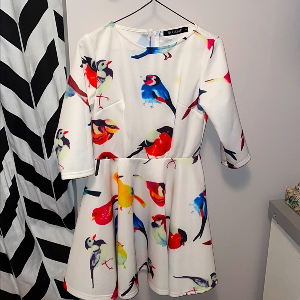 Women’s White Dress With Bird Pattern